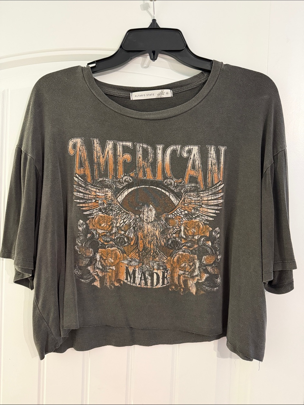 Altar'd State Olive Graphic 'American Made' Cropped Tee
